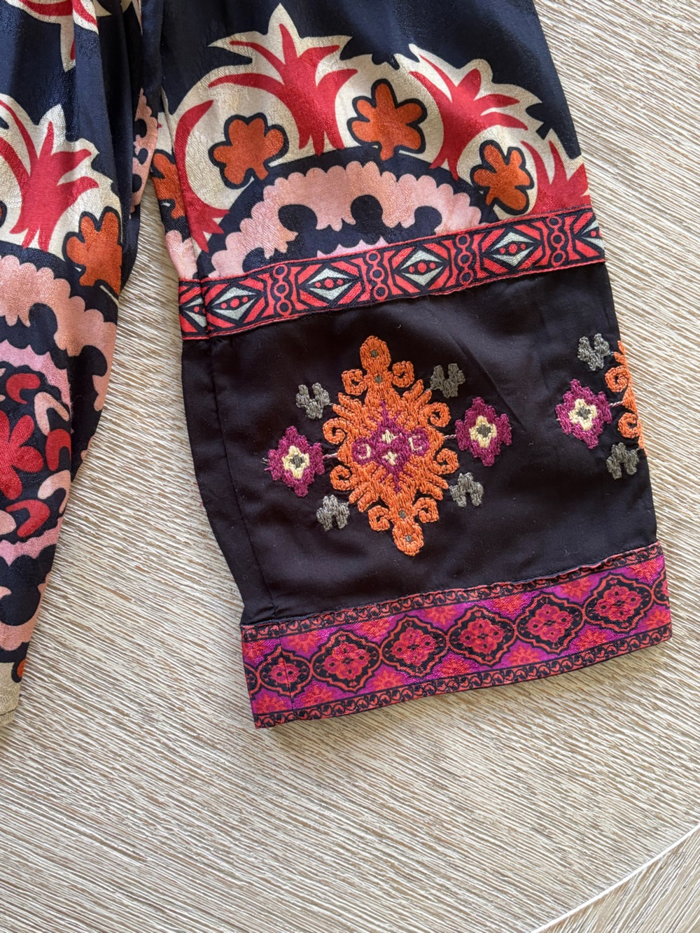 NWOT Zara Boho Black Floral Button-Up Shirt Blouse with Red and Orange Pattern - Picture 13 of 14